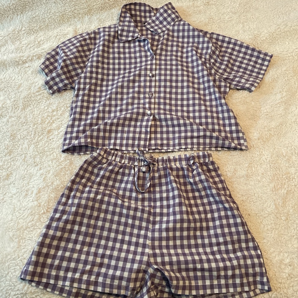 Nasty Gal Gingham Pajama Set - Purple and White